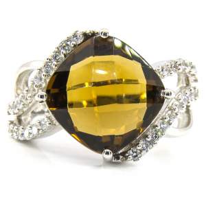 Серебряная кольцо 925 пробы 5,51 гр. с кварцем цвета виски с США и цирконами 6,95 карат