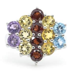 Серебряное кольцо 925 пробы 6,48 г с бразильскими аметистами, швейцарскими топазами, цитринами из США, Мадейра цитринами из Мадагаскара 3,36 карат Серебряное кольцо 925 пробы 6,48 г с бразильскими аметистами, швейцарскими топазами, цитринами из США, Мадейра цитринами из Мадагаскара 3,36 карат
