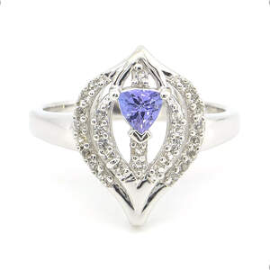 Серебряное кольцо 925 пробы 3,16 г с танзанитом класса АААА и белыми топазами с США 0,43 карат