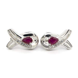 Серебряные серьги 925 пробы 6,6 гр. с африканскими Роял рубинами класса АААА и белыми топазами с США 1,43 карат Серебряные серьги 925 пробы 6,6 гр. с африканскими Роял рубинами класса АААА и белыми топазами с США 1,43 карат