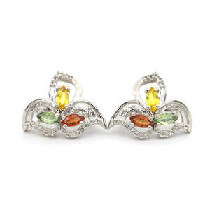 Серебряные серьги 925 пробы 6,2 гр. с мультисапфирами класса АААА и белыми топазами с США 2,06 карат Серебряные серьги 925 пробы 6,2 гр. с мультисапфирами класса АААА и белыми топазами с США 2,06 карат