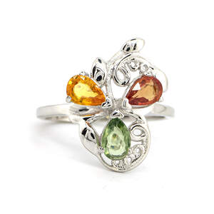 Серебряное кольцо 925 пробы 3,35 г с мультисапфирами класса АААА 1,44 карат Серебряное кольцо 925 пробы 3,35 г с мультисапфирами класса АААА 1,44 карат