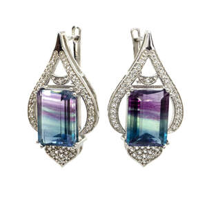 Серебряные серьги 925 пробы 12,46 гр. с флюоритом г-во Дербишир и топазами из США 19 карат Серебряные серьги 925 пробы 12,46 гр. с флюоритом г-во Дербишир и топазами из США 19 карат