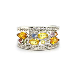 Серебряное кольцо 925 пробы 4,66 гр. с индийскими, шри-ланкийскими, мадагаскарскими сапфирами класса AAAA и топазами 1,47 карат Серебряное кольцо 925 пробы 4,66 гр. с индийскими, шри-ланкийскими, мадагаскарскими сапфирами класса AAAA и топазами 1,47 карат