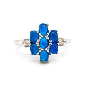 Серебряное кольцо 925 пробы 3,48 гр. с голубыми эфиопскими Опалами класса AAAА и топазами из США 0,79 карат Серебряное кольцо 925 пробы 3,48 гр. с голубыми эфиопскими Опалами класса AAAА и топазами из США 0,79 карат
