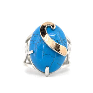 Срібна каблучка 925 проби з позолотою 750 проби 6,28 г з бірюзою 10,5 к