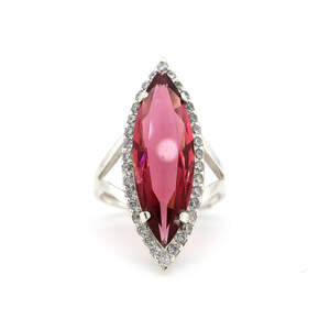 Серебряное кольцо 925 пробы 4,91 г с розовым альпинитом и цирконами 6,62 карат Серебряное кольцо 925 пробы 4,91 г с розовым альпинитом и цирконами 6,62 карат