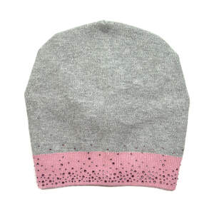 Жіноча шапка стилю Casual у кольоровій комбінації: сірого та фрезового з кристалами