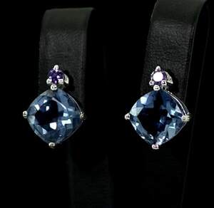Серебряные серьги 925 пробы 4,55 г с Флюоритами Блу Джон и африканскими аметистами 6,22 карат Серебряные серьги 925 пробы 4,55 г с Флюоритами Блу Джон и африканскими аметистами 6,22 карат