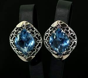 Срібні сережки 925 проби з золотом 375 проби 11,17 г з Топазами Лондон Блу 10,42 карат