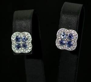 Серебряные серьги 925 пробы 3,68 г с Танзанітами класса АААА и фианитами 1,58 карат Серебряные серьги 925 пробы 3,68 г с Танзанітами класса АААА и фианитами 1,58 карат
