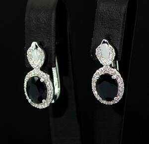 Срібні сережки 925 проби 5,48 г зі шрі-ланкійськими Сапфірами класу АААА та цирконами 4,23 карат