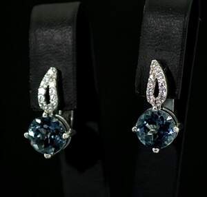 Срібні сережки 925 проби 4,56 г з Топазами Лондон Блу та фіанітами 5,24 карат