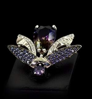 Срібна брошка 925 проби з позолотою 375 проби 8,96 г з кольоровими цирконами 11,83 карат