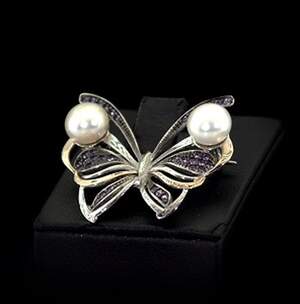 Срібна брошка 925 проби з позолотою 375 проби 4,45 г з Перлинами та цирконами 4,22 карат