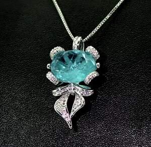 Кольє у срібному покритті з Турмаліном Параїба та цирконами 5,69 карат, 44+5 см Кольє у срібному покритті з Турмаліном Параїба та цирконами 5,69 карат, 44+5 см