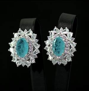 Сережки у срібному покритті з Турмалінами Параїба та цирконами 10,33 карат Сережки у срібному покритті з Турмалінами Параїба та цирконами 10,33 карат