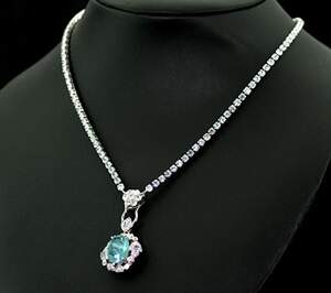 Кольє у срібному покритті з Турмаліном Параїба та цирконами 11,38 карат, 42+5 см Кольє у срібному покритті з Турмаліном Параїба та цирконами 11,38 карат, 42+5 см