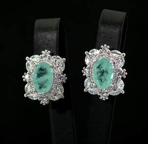 Сережки у срібному покритті з Турмалінами Параїба та цирконами 7,22 карат Сережки у срібному покритті з Турмалінами Параїба та цирконами 7,22 карат