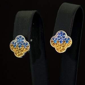 Срібні сережки 925 проби 2,25 з жовтими та блакитними цирконами 1,1 карат Срібні сережки 925 проби 2,25 з жовтими та блакитними цирконами 1,1 карат