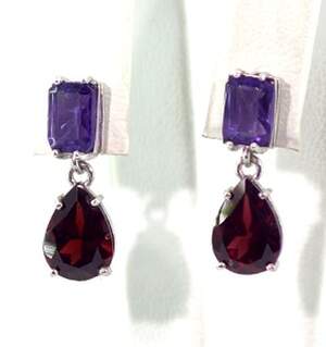 Серебряные серьги 925 пробы 3,86 г с Гранатами и аметистами 5,92 карат Серебряные серьги 925 пробы 3,86 г с Гранатами и аметистами 5,92 карат