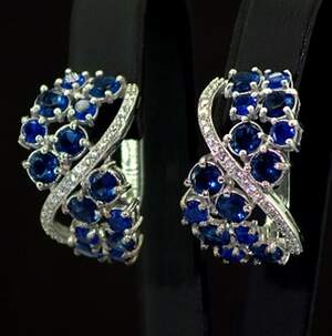 Серебряные серьги 925 пробы 7,68 г с синими фианитами 10,3 карат