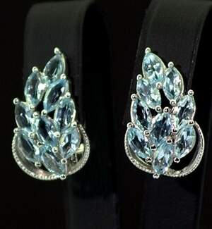 Серебряные серьги 925 пробы 6,22 г с голубыми Топазами 5,22 карат