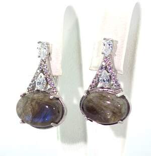 Срібні сережки 925 проби 7,41 г з канадськими Лабрадоритами та фіанітами 14,87 карат