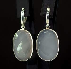 Сережки у срібному покритті з рожевими Халцедонами 8,9 г