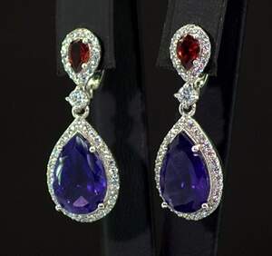 Срібні сережки 925 проби 6,73 г з африканськими Аметистами, гранатами та фіанітами 9,34 карат