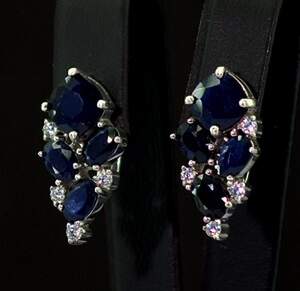 Срібні сережки 925 проби 7,18 г зі шрі-ланкійськими Сапфірами класу AAAA та фіанітами 8,4 карат