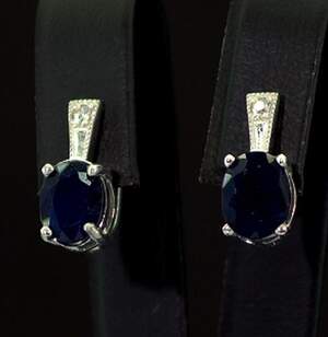 Срібні сережки 925 проби 4,15 г з шрі-ланкійськими Сапфірами АААА та цирконами 4,64 карат