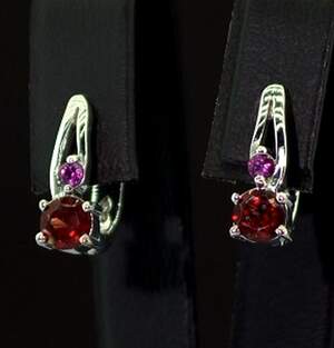 Срібні сережки 925 проби 3,31 г з Гранатами та родолітами 1,24 карат