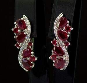 Серебряные серьги 925 пробы 5,55 г с африканскими Роял Рубінами класса АААА и цирконами 5,87 карат