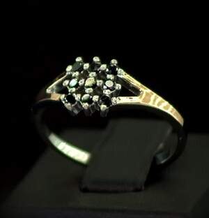 Серебряное кольцо 925 пробы с позолотой 375 пробы 2,4 г с черными Фианитами 0,55 карат Серебряное кольцо 925 пробы с позолотой 375 пробы 2,4 г с черными Фианитами 0,55 карат