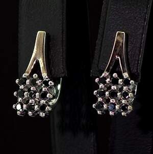 Серебряные серьги 925 пробы с позолотой 375 пробы 3,7 г с черными Фианитами 1,1 карат Серебряные серьги 925 пробы с позолотой 375 пробы 3,7 г с черными Фианитами 1,1 карат