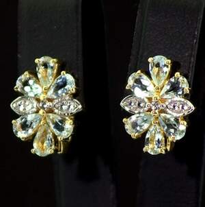 Срібні сережки 925 проби з позолотою 750 проби 4,78 г з замбійськими Аквамаринами та топазами зі США 2,11 карат Срібні сережки 925 проби з позолотою 750 проби 4,78 г з замбійськими Аквамаринами та топазами зі США 2,11 карат