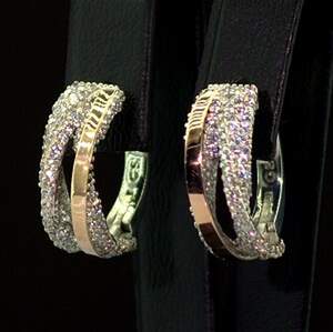 Серебряные серьги 925 пробы с позолотой 375 пробы 7,35 г с белыми Фианитами 2,25 карат Серебряные серьги 925 пробы с позолотой 375 пробы 7,35 г с белыми Фианитами 2,25 карат