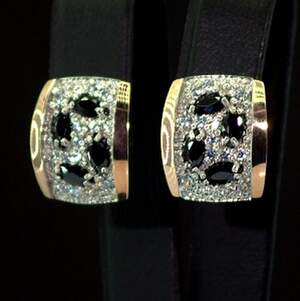 Срібні сережки 925 проби з позолотою 375 проби 5,86 г з чорними та білими Фіанітами 2,95 карат Срібні сережки 925 проби з позолотою 375 проби 5,86 г з чорними та білими Фіанітами 2,95 карат