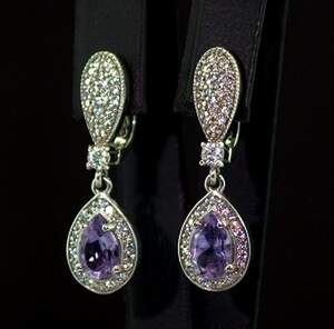 Срібні сережки 925 проби 7,2 г з бразильськими Аметистами та фіанітами 4,17 карат Срібні сережки 925 проби 7,2 г з бразильськими Аметистами та фіанітами 4,17 карат