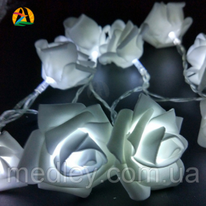 Светодиодная гирлянда Белые Розы 2м 20LED на батарейках АА