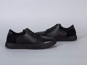 Туфли мужские кожаные с вставками замши черные