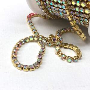 1м - Стразовая цепь SS10 (2,8 мм), Кристалл с покрытием АВ в золоте