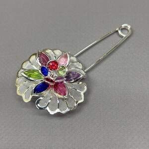 Брошь-булавка Самоцветы 7,5 см - светлое серебро #23102 Брошь-булавка Самоцветы 7,5 см - светлое серебро #23102