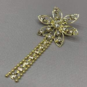 Брошь-булавка Цветок с подвесками 4х7,5 см - лимонное золото #37205 Брошь-булавка Цветок с подвесками 4х7,5 см - лимонное золото #37205