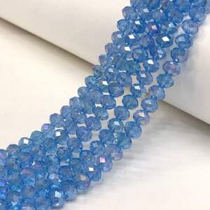 Бусины хрустальные рондель 8х6мм, нить-60 шт, голубой прозрачный с покрытием АВ Бусины хрустальные рондель 8х6мм, нить-60 шт, голубой прозрачный с покрытием АВ