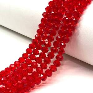 Бусины хрустальные рондель 8х6мм, нить-60 шт, красный прозрачный Бусины хрустальные рондель 8х6мм, нить-60 шт, красный прозрачный