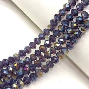 Бусины хрустальные рондель 8х6мм, нить-65 шт, аметистовый прозрачный с покрытием АВ Бусины хрустальные рондель 8х6мм, нить-65 шт, аметистовый прозрачный с покрытием АВ
