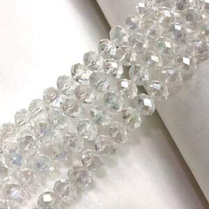 Бусины хрустальные рондель 8х6мм, нить-65 шт, белый прозрачный Бусины хрустальные рондель 8х6мм, нить-65 шт, белый прозрачный