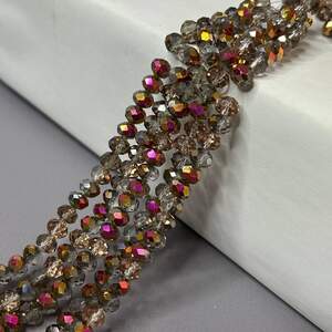 Бусины хрустальные рондель 8х6мм, нить-65 шт, зеркальный серый с розовым Бусины хрустальные рондель 8х6мм, нить-65 шт, зеркальный серый с розовым